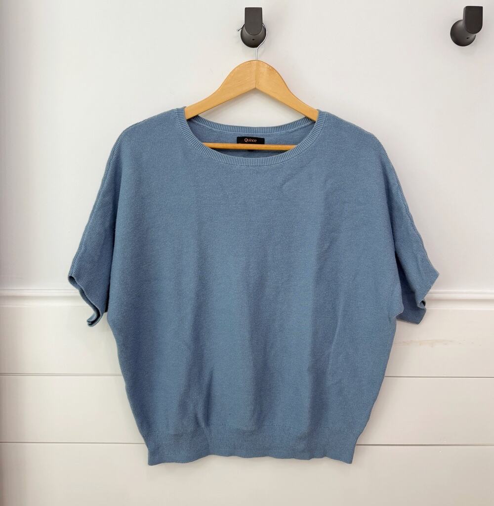 Women’s Quince Blue Knit Crew Neck Short Sleeve Pullover Sweater Size M